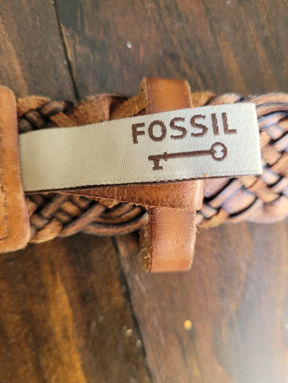 Fossil Belt Woven Black Brown Brass Buckle Medium